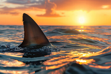 Big white shark fin on ocean surface