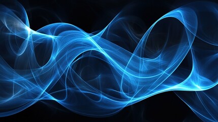 Poster - Blue abstract waves flowing gracefully against a black background