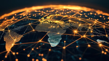 Poster - Digital globe with interconnected nodes representing global technology and communication networks at night