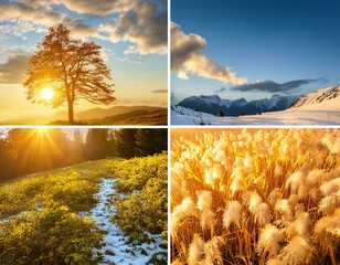 4 estaciones del año en una foto de la naturaleza,  concepto de estaciones del año