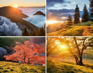 4 estaciones del año en una foto de la naturaleza,  concepto de estaciones del año