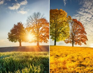 4 estaciones del año en una foto de la naturaleza,  concepto de estaciones del año