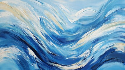 Poster - Abstract swirling waves in shades of blue and white creating a tranquil ocean view