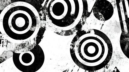 Poster - Abstract black and white circular pattern on a textured background