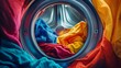 © Zahid - Close-up of the washing machine's interior, showing the door open and its colorful clothing inside.