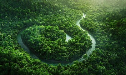 Wall Mural - Winding river in the green jungles