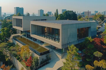 Wall Mural - A large building with a pool and a staircase