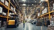 © YanabY - Warehouse logistics worker monitoring inventory with forklifts in a modern storage facility in daylight