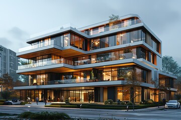 Wall Mural - A tall building with a lot of windows and a balcony