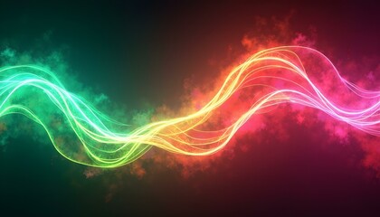 Wall Mural - colorful abstract wavy lines in shades of red, orange, green, and yellow against a dark background