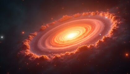 Wall Mural - a massive spiral galaxy with a bright, glowing center and swirling arms of orange and red hues again