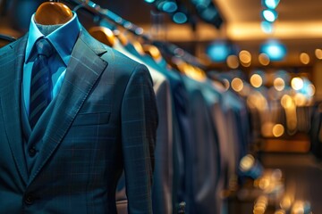 Row of men suits hanging in fashion store