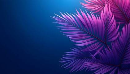 Wall Mural - Purple palm leaves against a deep blue background