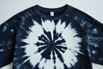 Stylish Black and White Tie-Dye T-Shirt Design with Abstract Pattern on Flat Lay Background