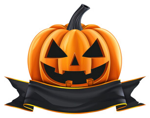 Poster - PNG  Ribbon halloween banner pumpkin white background anthropomorphic.