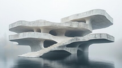 Wall Mural - impossible architecture of floating concrete platforms interconnected by gravitydefying staircases i