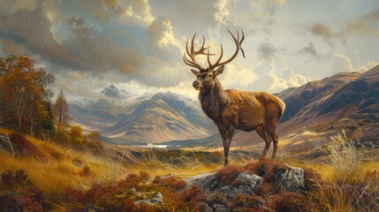 Canvas Print - Majestic Red Deer in the Scottish Highlands