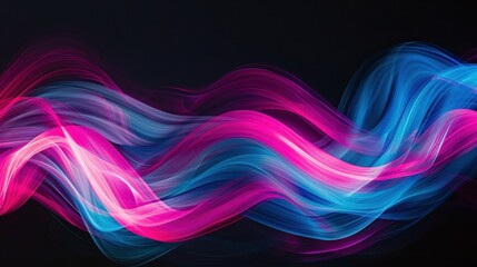 Poster - Abstract light waves with a mix of pink and blue hues on a black background