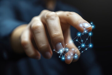 Poster - A finger touches an illuminated web of digital connections, symbolizing technology and interaction in a modern world.