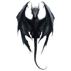 detailed illustration of a fierce black dragon with outstretched wings on a transparent background.