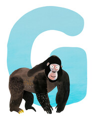 Poster - PNG blue letter G with animal character, transparent background