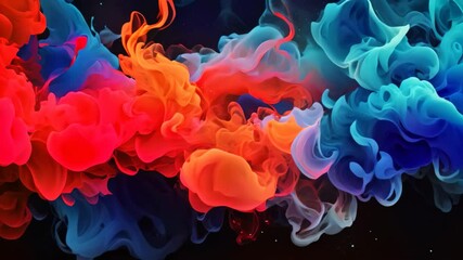 Poster - Colorful ink in water on a black background. Abstract background, Acrylic blue and red colors in water, Ink blot, Abstract black background
