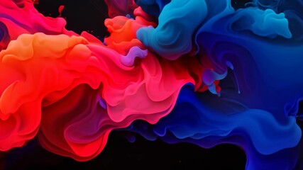 Poster - Colorful ink in water on a black background. Abstract background, Acrylic blue and red colors in water, Ink blot, Abstract black background