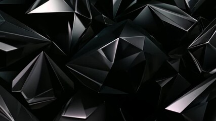 Fototapete - 3d render of abstract geometric background with polygonal shapes in black, Black and gray background with crystals and triangles in a 3D illustration
