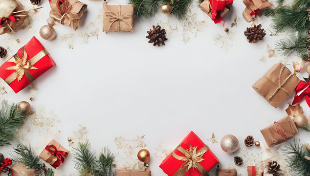 Merry Christmas: Colourful Christmas Presents with copy space, Generative AI