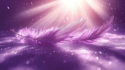 Sticker -   A zoomed-in image of a vibrant purple feather against a dark purple backdrop with a radiant light emanating from behind it