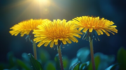 Canvas Print -  Yellow flowers illuminated by sunlight against a blurry background