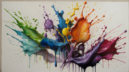 Wall Mural - Colorful paint splashes creating dynamic abstract forms