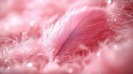 Wall Mural -   Pink feather with water droplets on back