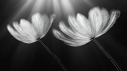 Sticker -   Three dandelions in black and white, illuminated by the sun above them