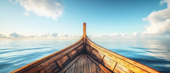 Poster - Stock image of a yacht bow facing seaward with a beautiful blue deep sea landscape.