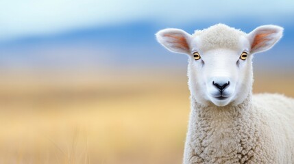 Wall Mural - Sheep grazing in a lush field under a clear sky during golden hour