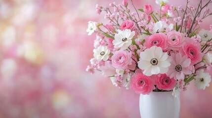 Poster - Beautiful floral arrangement in a soft pink palette at a sunny outdoor event