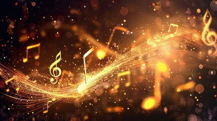 Wall Mural - Golden Music Notes Abstract Background