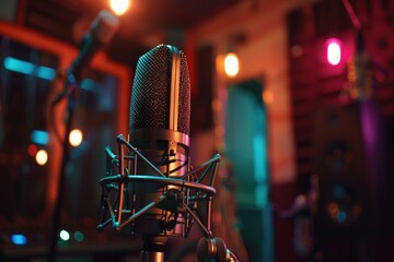 Aufkleber - A microphone in a professional recording studio setting