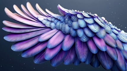 Sticker -   A detailed photo of a blue-purple bird wing with droplets of water