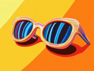 Wall Mural - Colorful sunglasses with vibrant reflections on a bright background.