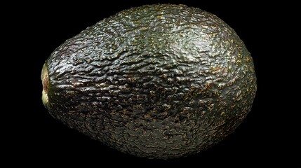 Poster -   A close-up photo of an avocado on a black backdrop with a beam of light illuminating the avocado's crown