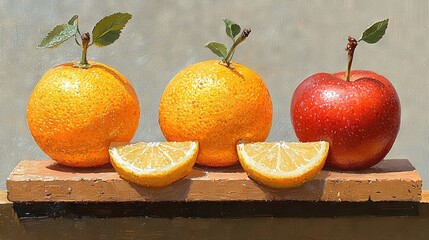 Wall Mural -  Orange, Apple, Woodcut