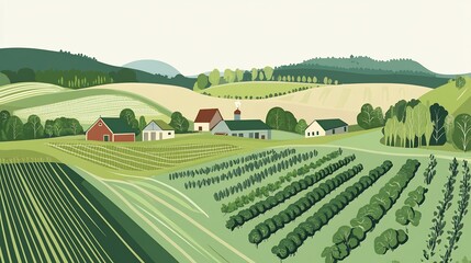 Wall Mural - Abstract visualization of sustainable agriculture emphasizing organic farming resource efficiency and environmental stewardship with clean minimalist graphics