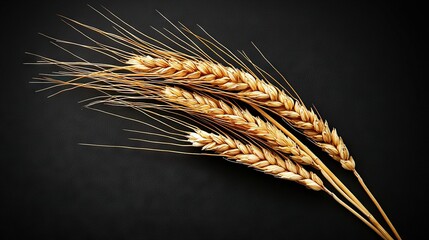 Wall Mural -   Close-up of two wheat stalks on black background with space to the left