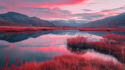 Poster - Serene Mountain Lake at Sunset