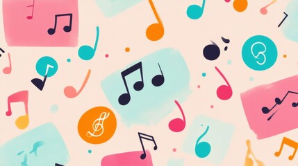 Poster - Colorful musical notes on vibrant backgrounds, perfect for creative projects and designs