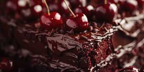 Wall Mural - Closeup of chocolate cherry cake whole cake