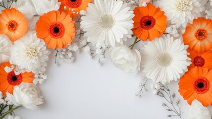 Canvas Print - Bright orange and white flowers arranged artistically on a light background