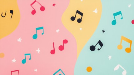 Poster - Colorful musical notes on vibrant backgrounds, perfect for creative projects and designs